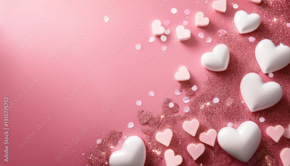 light pink background with small white hearts and glitter light pink background with small white hearts and glitter