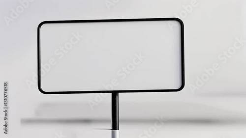 Blank Signage Mockup:  A White Rectangular Sign with a Black Frame on a Stand, Perfect for Advertisement or Information Display photo