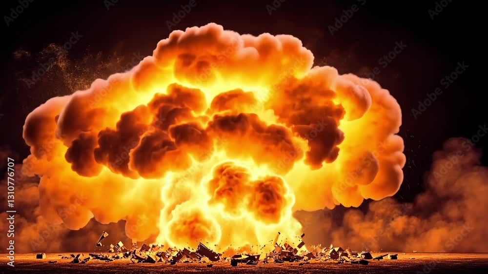 AI-generated Hollywood-style fiery explosion with smoke and debris