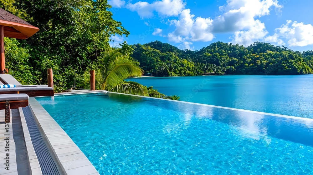 Fototapeta premium Luxury Infinity Pool, Tropical Getaway - Tropical Getaway: The imag.