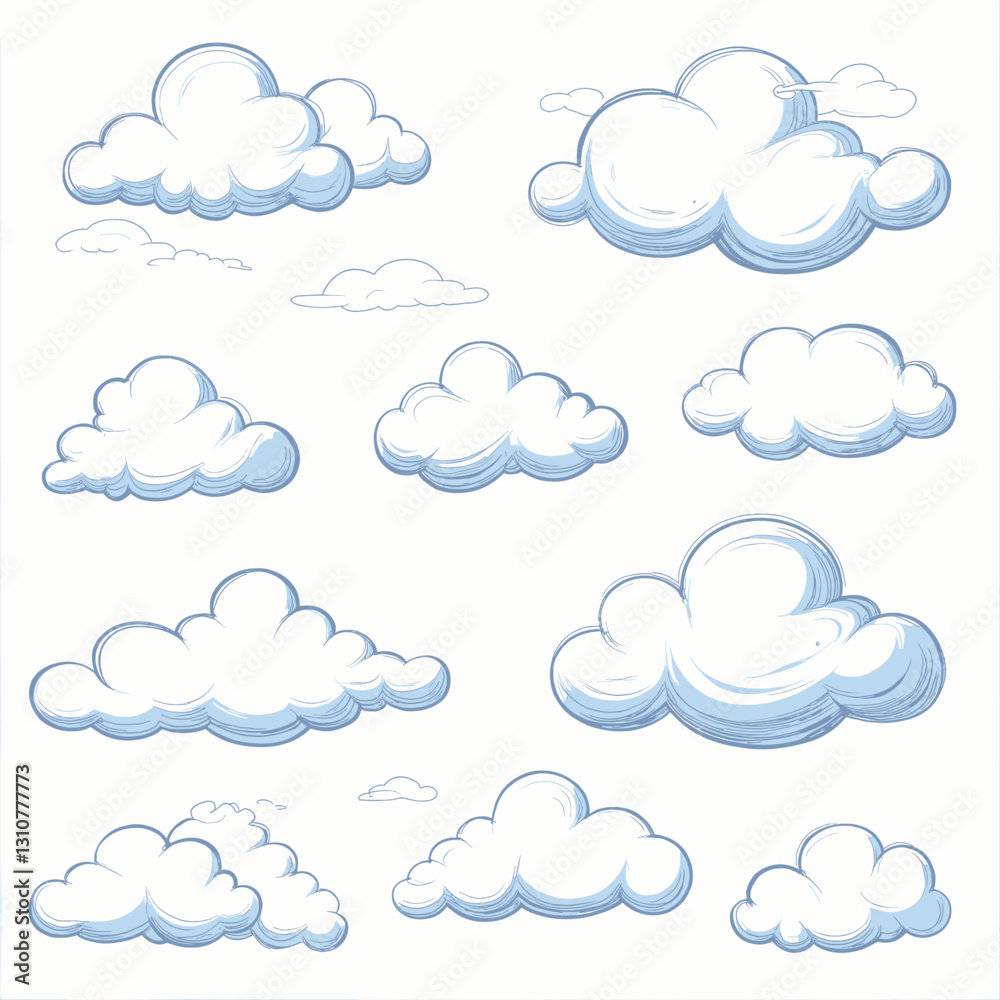 Cartoon sky with fluffy blue-outlined clouds pattern Cartoon sky with fluffy blue-outlined clouds pattern