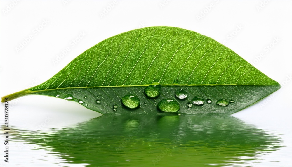 Fototapeta premium 흰색 배경에 투명한 물방울이 맺혀 있는 나뭇잎