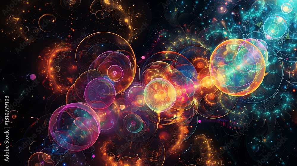 Colorful Abstract Swirls and Spirals with Glowing Light Effects in Cosmic Background Colorful Abstract Swirls and Spirals with Glowing Light Effects in Cosmic Background