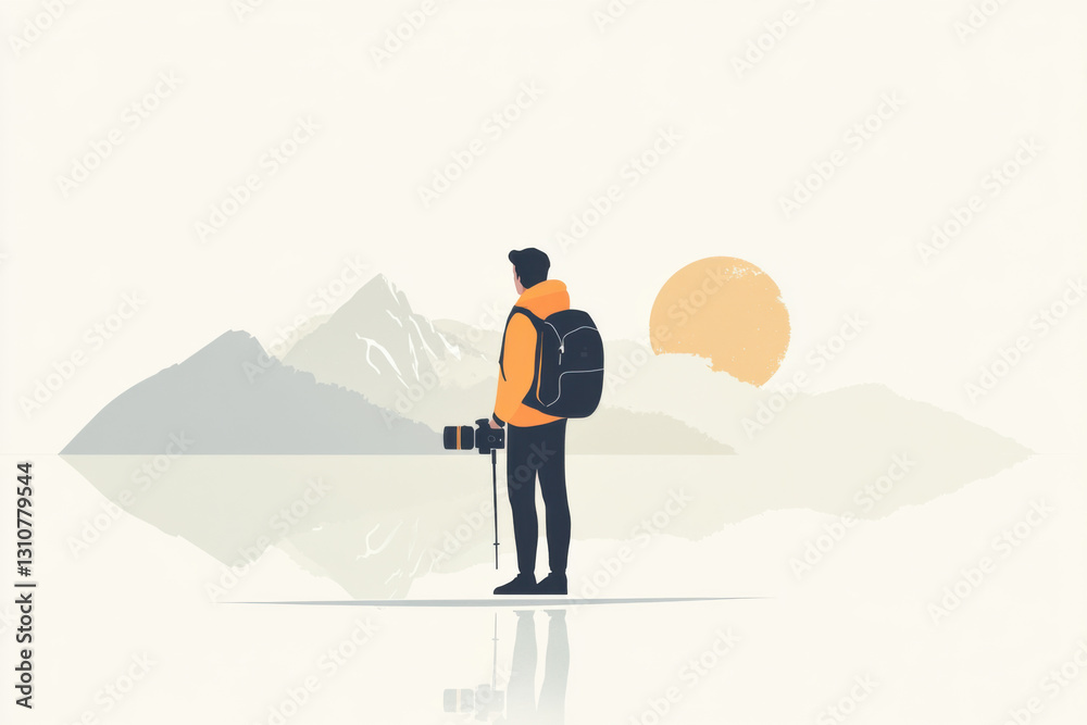 Obraz premium Hiker with camera in hand looking at the view 