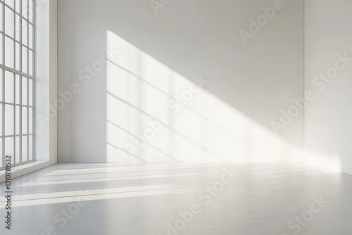 Sunlight streams into empty white room with large window