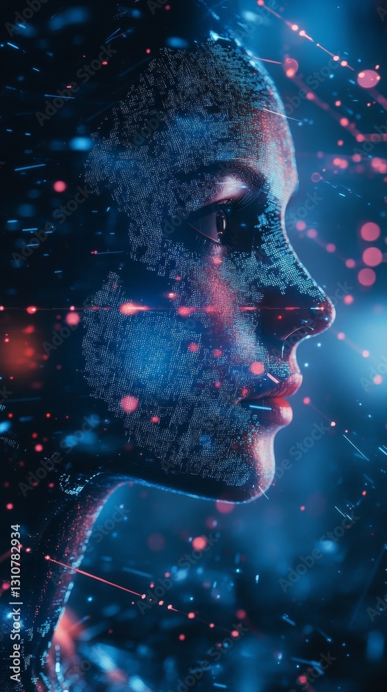 Futuristic Portrait with Abstract Digital Elements and Vivid Colors Futuristic Portrait with Abstract Digital Elements and Vivid Colors