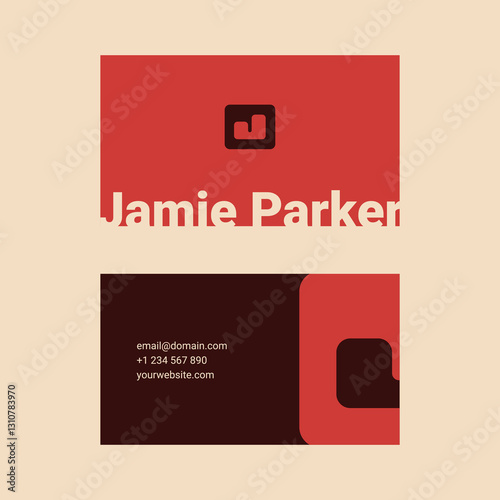 Business Card Template Jamie Modern Red Beige Brown