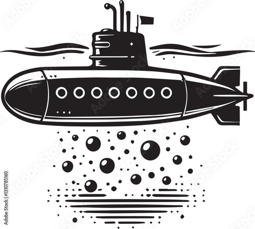 black Submarine vector illustration, black Submarine silhouette vector, Submarine logo vector, Submarine silhouette vector black and white