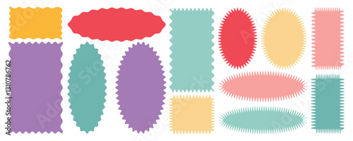 Wavy circular, oval and rectangular shape elements set vector illustration. Scallop squiggly borders frame collection. Vector illustration