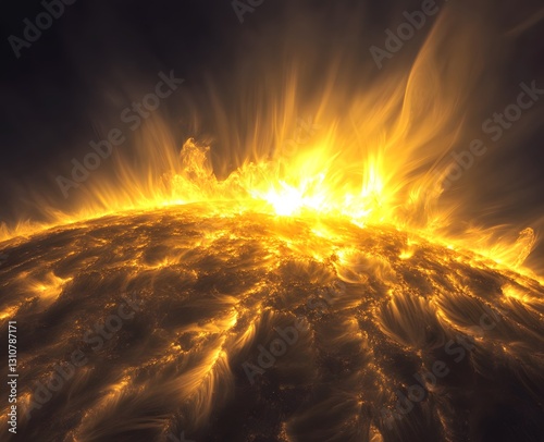 Solar Flare Eruption, Sun's Surface, Cosmic Event, Night Sky Background photo