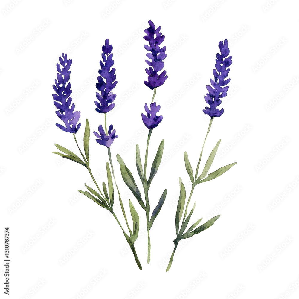 Fototapeta premium Hand-Drawn Lavender Sprigs with Delicate Leaves in Soft Colors