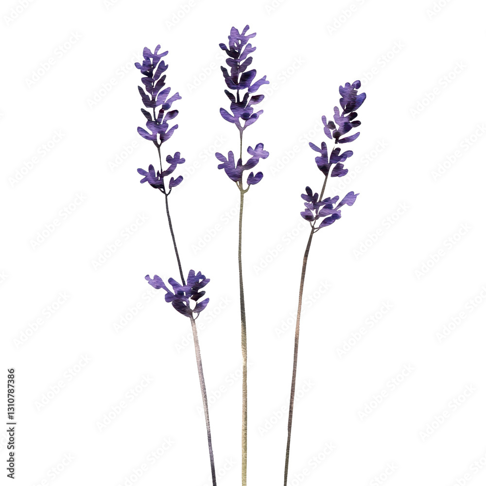 Obraz premium Lavender Stems with Purple Flowers Arranged on White Background