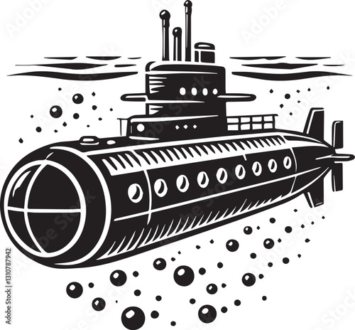 black Submarine vector illustration, black Submarine silhouette vector, Submarine logo vector, Submarine silhouette vector black and white