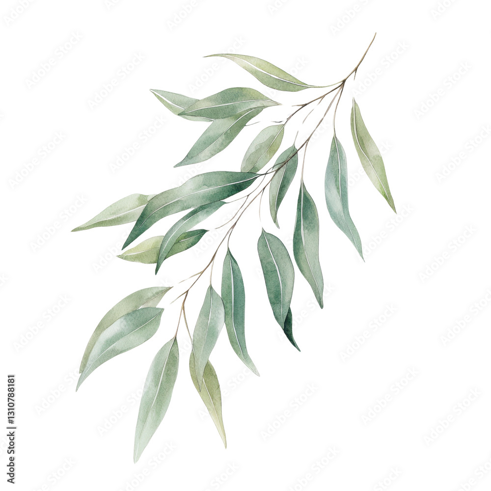 Fototapeta premium Green Eucalyptus Leaves on White Background for Natural Decor