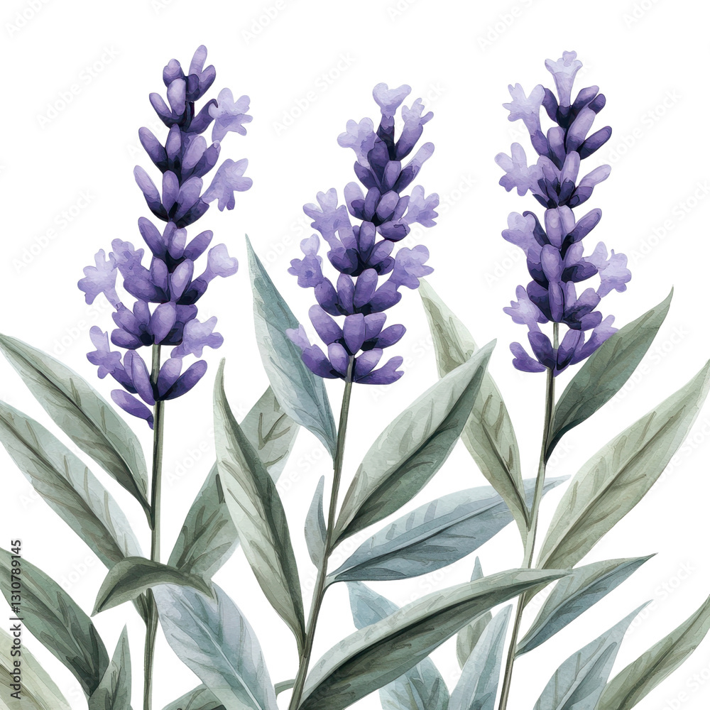 Fototapeta premium Beautiful Lavender Blossoms with Green Leaves in Full Bloom