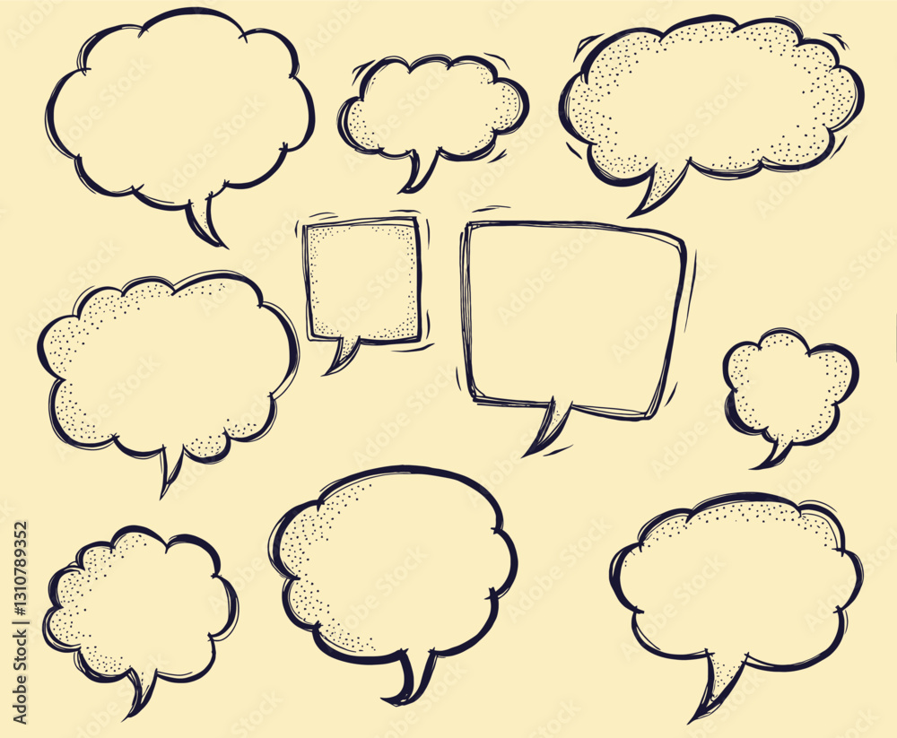 Fototapeta premium Hand-drawn Speech Bubbles on Yellow Background