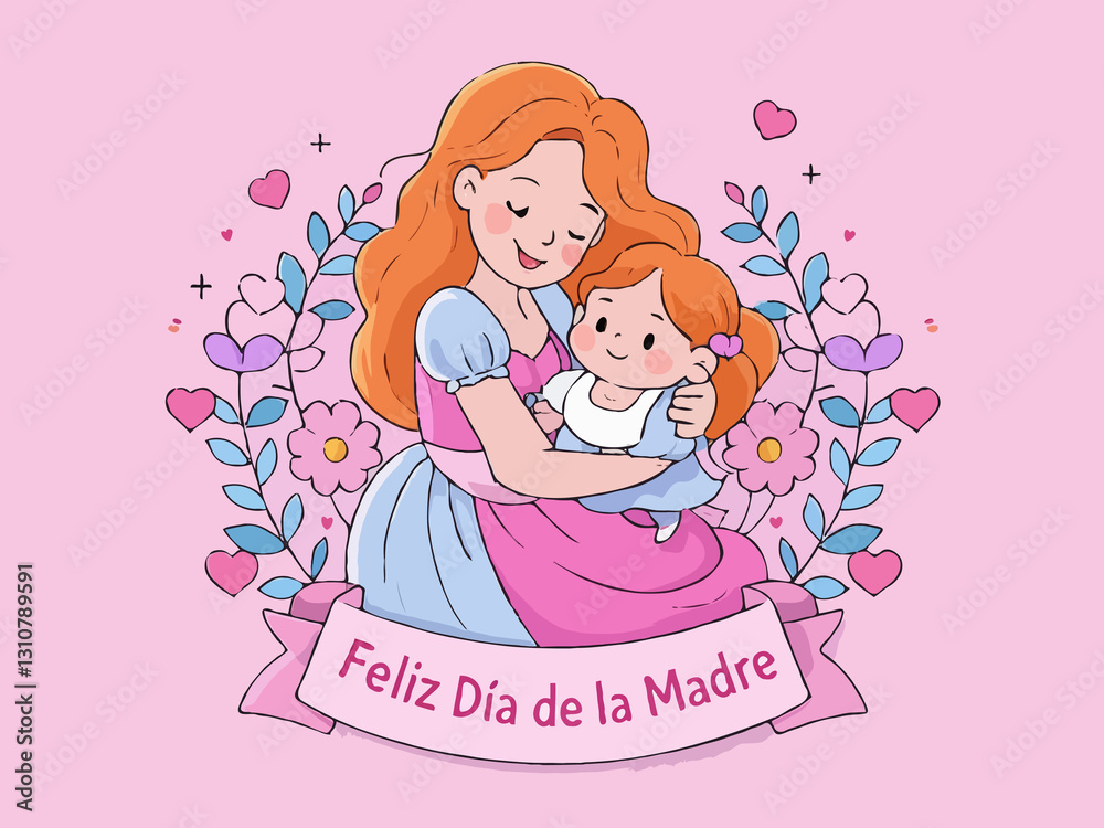 Warm and Joyful Mother's Day Artwork with Hand-Drawn Lettering, Hugs, Floral Accents, and Cute Expressions Warm and Joyful Mother's Day Artwork with Hand-Drawn Lettering, Hugs, Floral Accents, and Cute Expressions