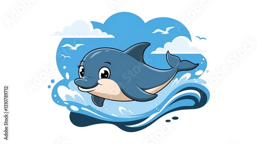 Cute Dolphin Swimming Cartoon Vector Icon Illustration Animal Nature Icon Isolated