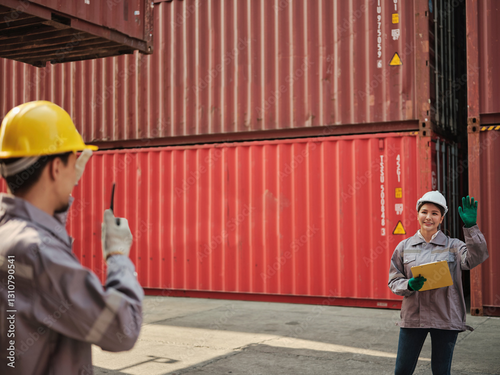 Team Engineer examining goods in Container cargo .