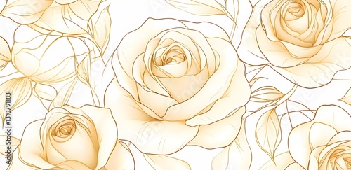 Wallpaper Mural 
Vector line art background with a rose pattern in gold and beige colors. Elegant floral design for a wedding, packaging, or greeting card template. Vector illustration on a white background. Pastel c Torontodigital.ca
