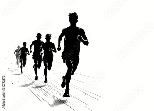 Monochrome silhouettes of runners in race competition