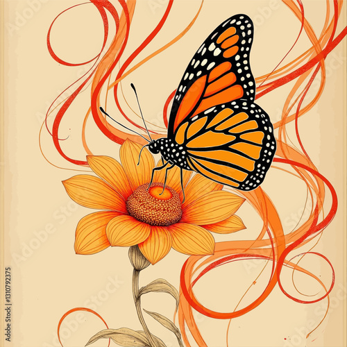 Monarch Butterfly on orange flower with ribbon accents