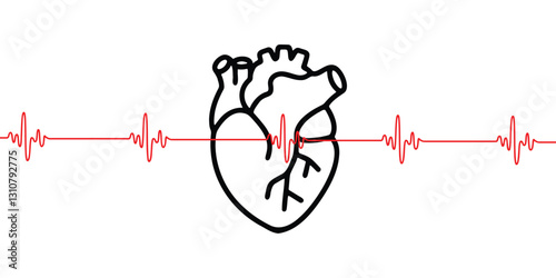 Vector illustration of a heart with an ECG wave line, symbolizing heart health and cardiovascular monitoring. This minimalist design is perfect for medical education.