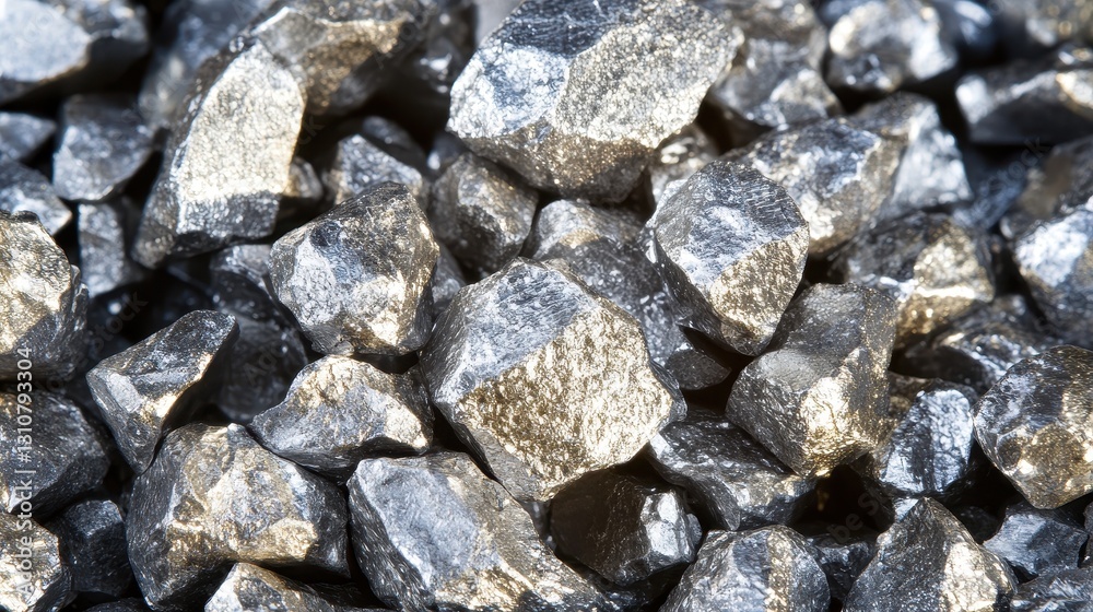 Close-Up Texture of Shiny Metallic Silver Crushed Rock Particles Close-Up Texture of Shiny Metallic Silver Crushed Rock Particles