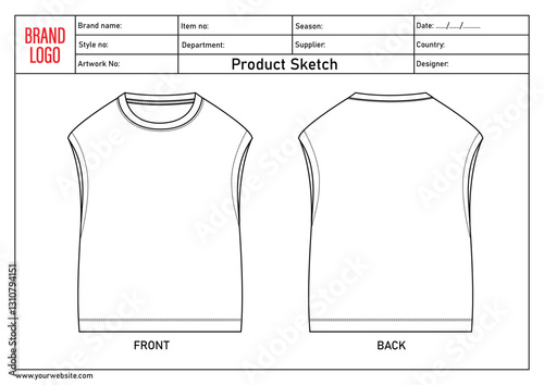 Tank tops technical drawing template with tech pack details