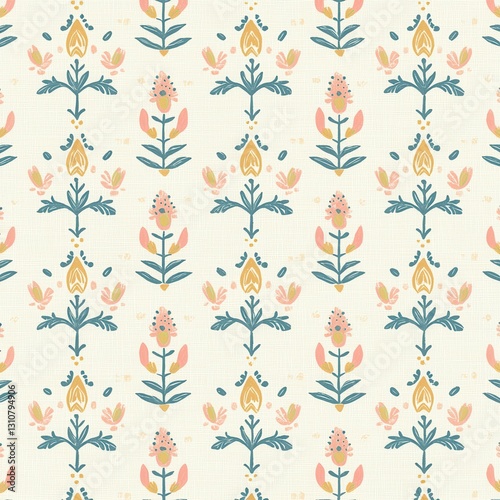 Abstract Boho Chic Textile Pattern with Geometric Floral Design