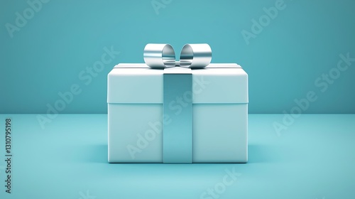 Minimalistic icon of a Christmas present with silver ribbon, clean lines, elegant design, in high resolution.