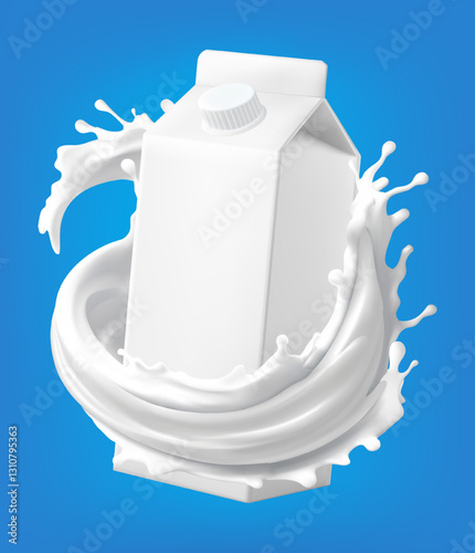 Blank milk carton mockup with milk splashing for product display