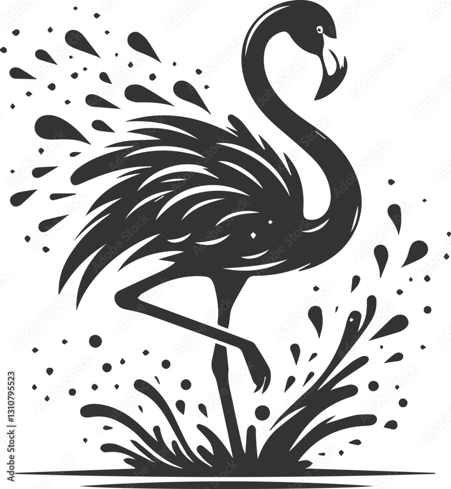 Fototapeta premium A flamingo shaking off water droplets animal vector