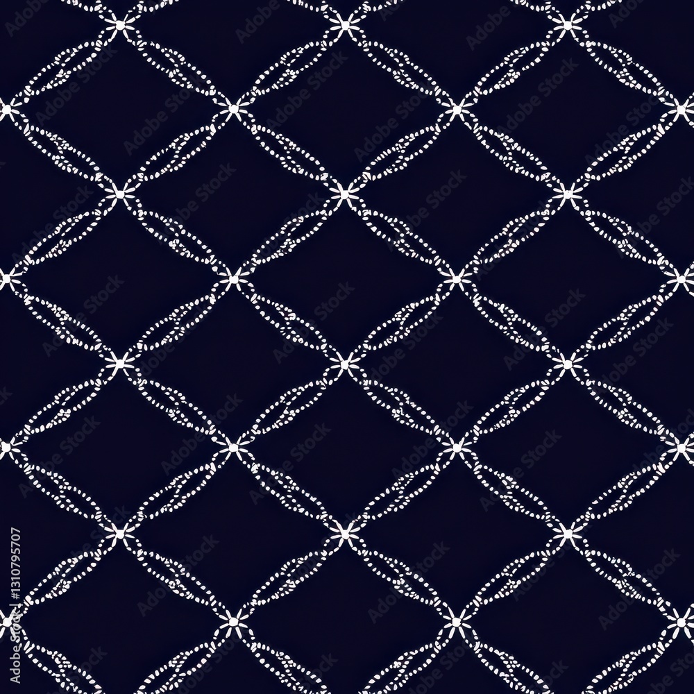 Fototapeta premium Traditional Japanese Sashiko Stitch Pattern on Dark Fabric Background