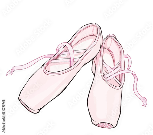 Pink Ballet Shoes with Ribbons Illustration