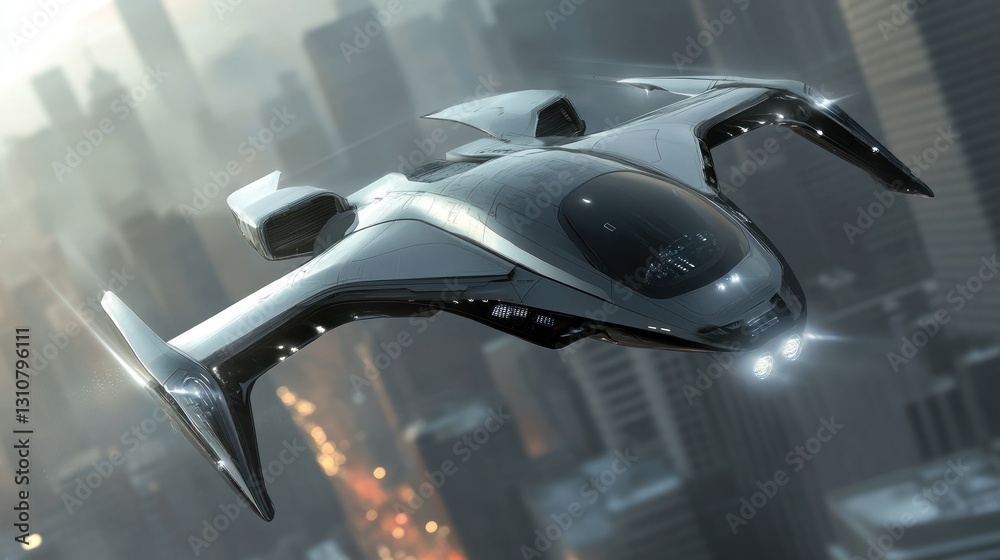 Futuristic Aircraft Soaring Above Cityscape Futuristic Aircraft Soaring Above Cityscape