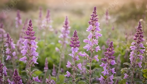 Purple Flowers in a Field at Sunset
