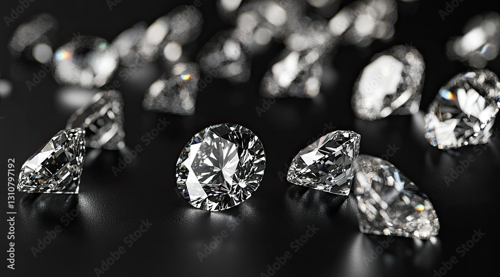 Sparkling diamonds scattered on black surface Sparkling diamonds scattered on black surface