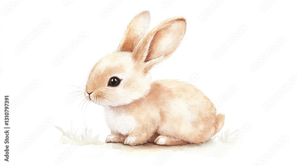 Fototapeta premium A charming watercolor painting of a small bunny rabbit