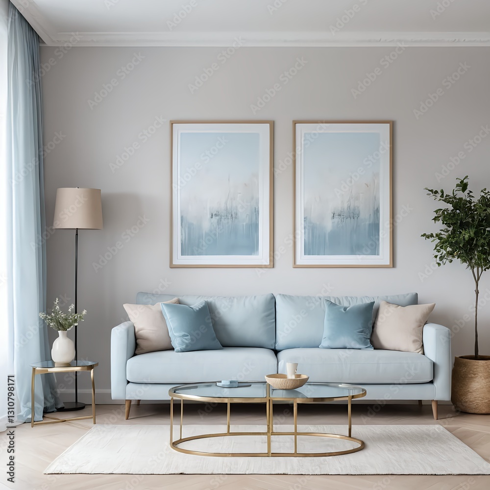 Fototapeta premium Modern Light Blue Living Room Interior Design