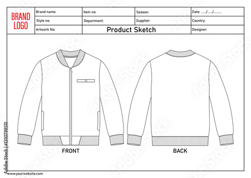 Jacket Technical Drawing vector illustration template with tech pack details