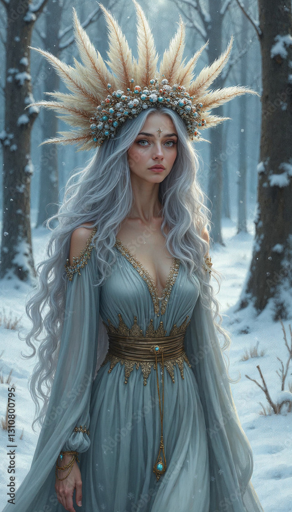 Obraz premium princess with a crown of feathers