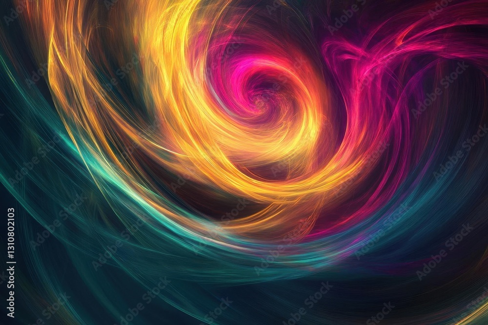 Fototapeta premium abstract fluid art background with swirling vibrant colors - teal, magenta, golden yellow and deep purple - creating dynamic motion, rich textures and organic patterns that evoke cosmic energy