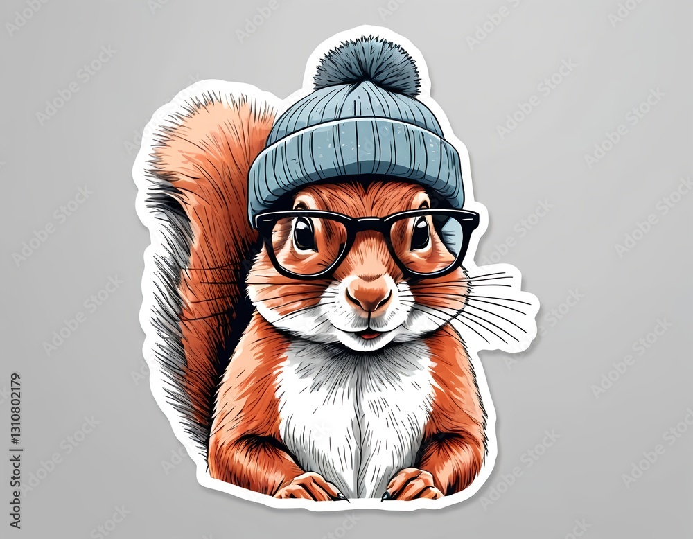 Obraz premium Hipster Squirrel in Winter Hat and Glasses