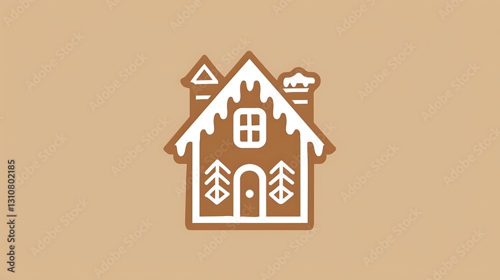 Minimalistic icon of a gingerbread house in brown and white, clean lines, elegant design, Minimalistic icon of a gingerbread house in brown and white, clean lines, elegant design,