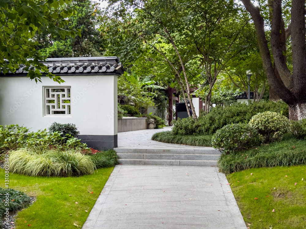 Tranquil Pathway Through a Lush Garden Oasis Tranquil Pathway Through a Lush Garden Oasis