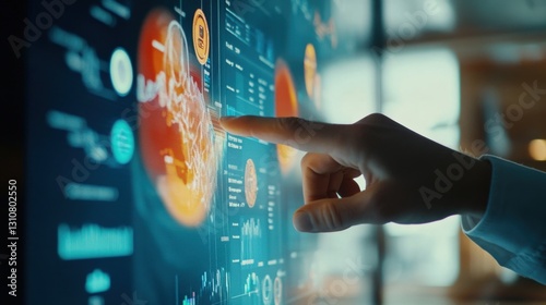 one person reaches out to manipulate the data creating a dynamic visual that analyzes market demographics.