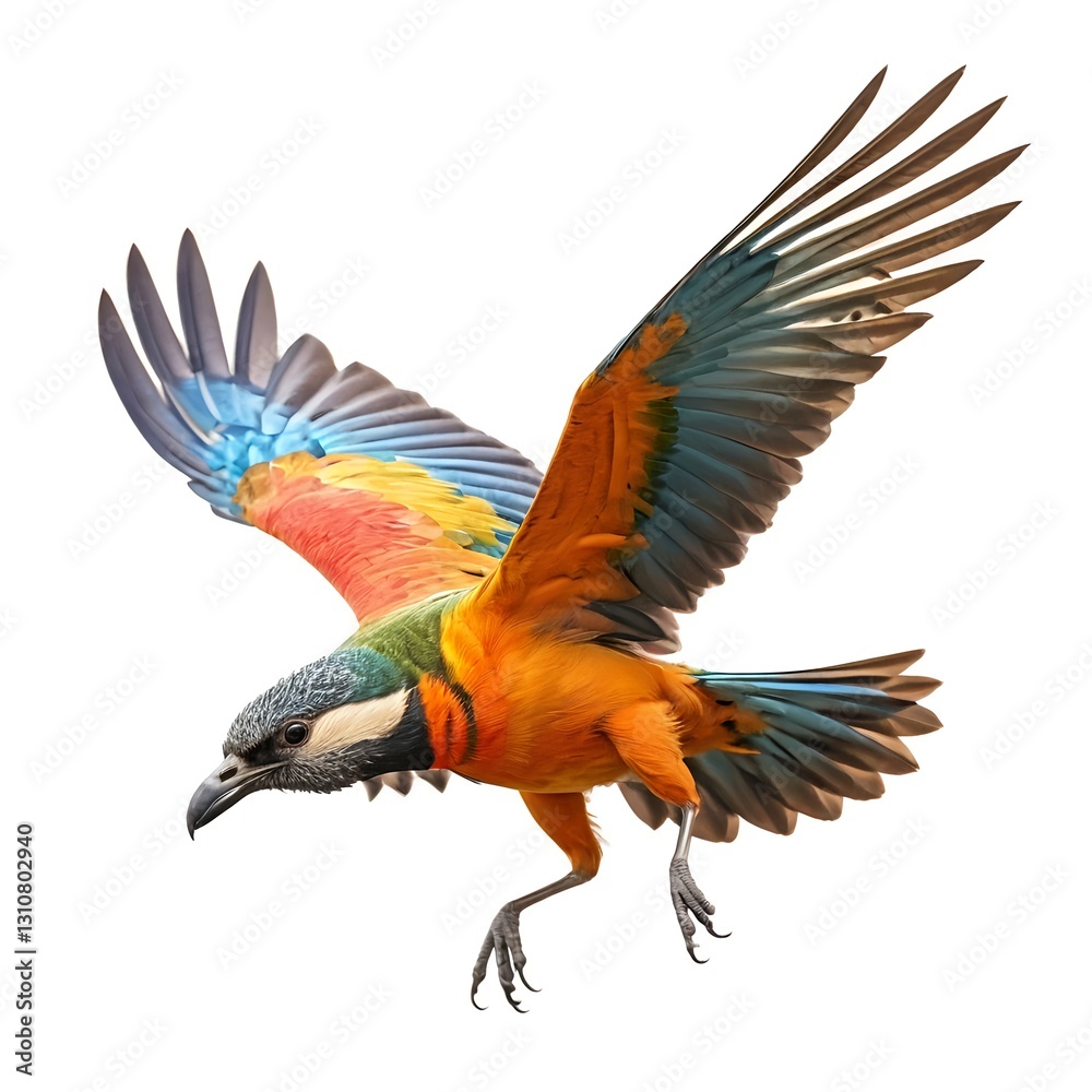 Obraz premium Colorful Bird in Flight, Isolated on White