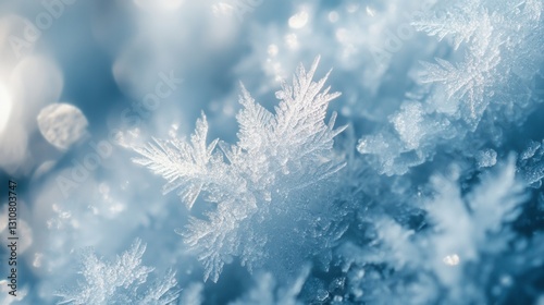 Discover intricate frozen ice crystals with subtle reflections creating an abstract frost effect in soft winter aesthetics