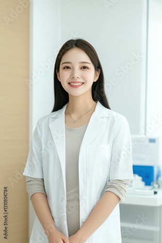 smiling female doctor in white coat standing in bright medical office, exuding professionalism and warmth Free Download smiling female doctor in white coat standing in bright medical office, exuding professionalism and warmth - GFXLoad